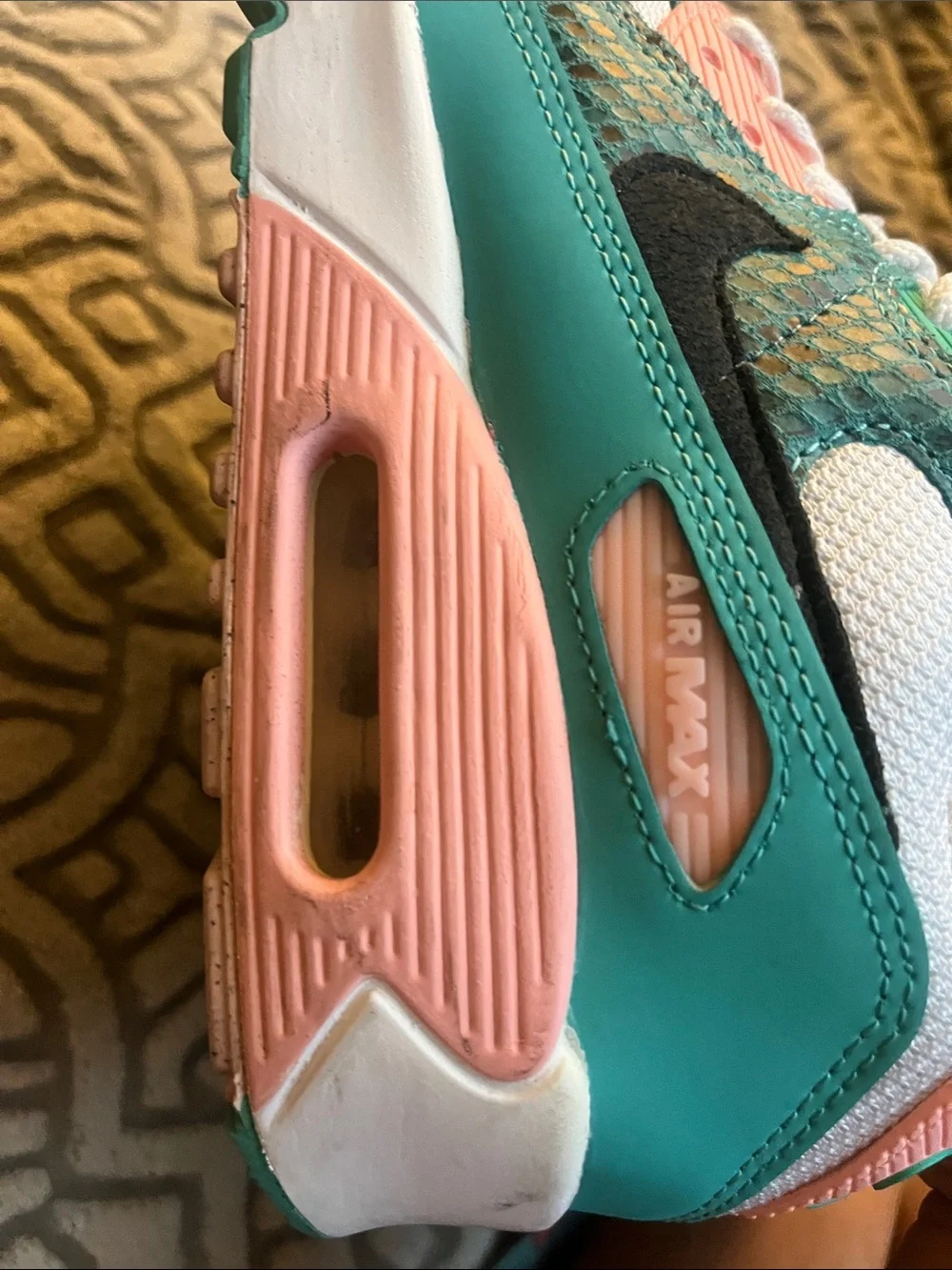 Nike White Teal Pink Mesh Snake-Texture Sneakers air max 90